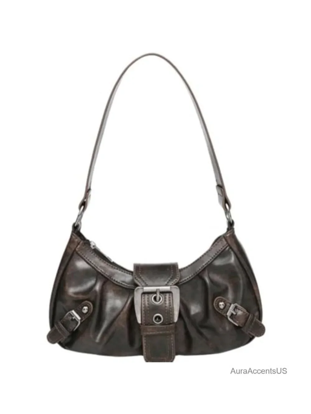 Small Hobo Shoulder Bag Odorless PU Leather Goth Punk Crescent Handbag